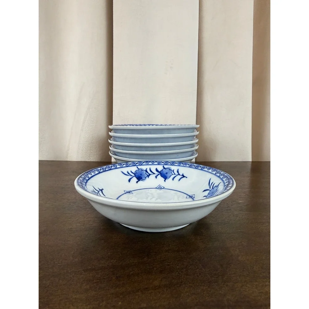 VTG Set SIX (6) IDG Williams Sonoma MCM Blue White Grande Cuisine Berry Bowls